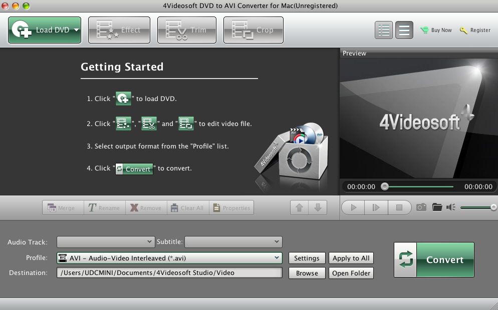 4Videosoft DVD to AVI Converter for Mac 5.0 : Main window