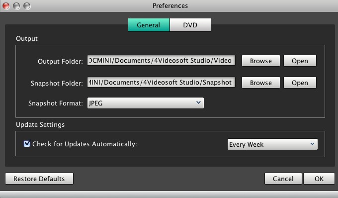 4Videosoft DVD to AVI Converter for Mac 5.0 : Preferences