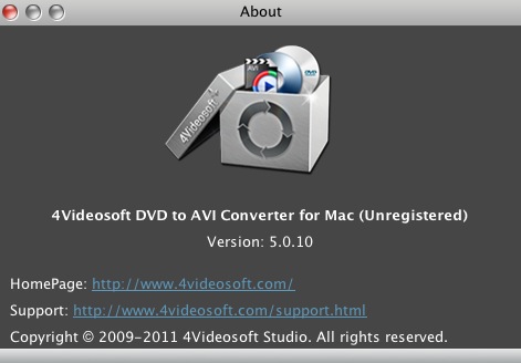 4Videosoft DVD to AVI Converter for Mac 5.0 : About window