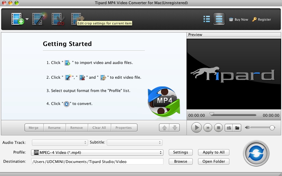 Tipard MP4 Video Converter for Mac 3.6 : Main window