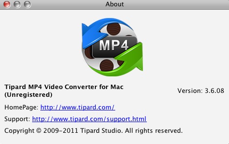 Tipard MP4 Video Converter for Mac 3.6 : About window