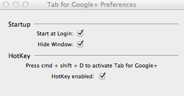 Tab for Google+ 1.0 : Options Window