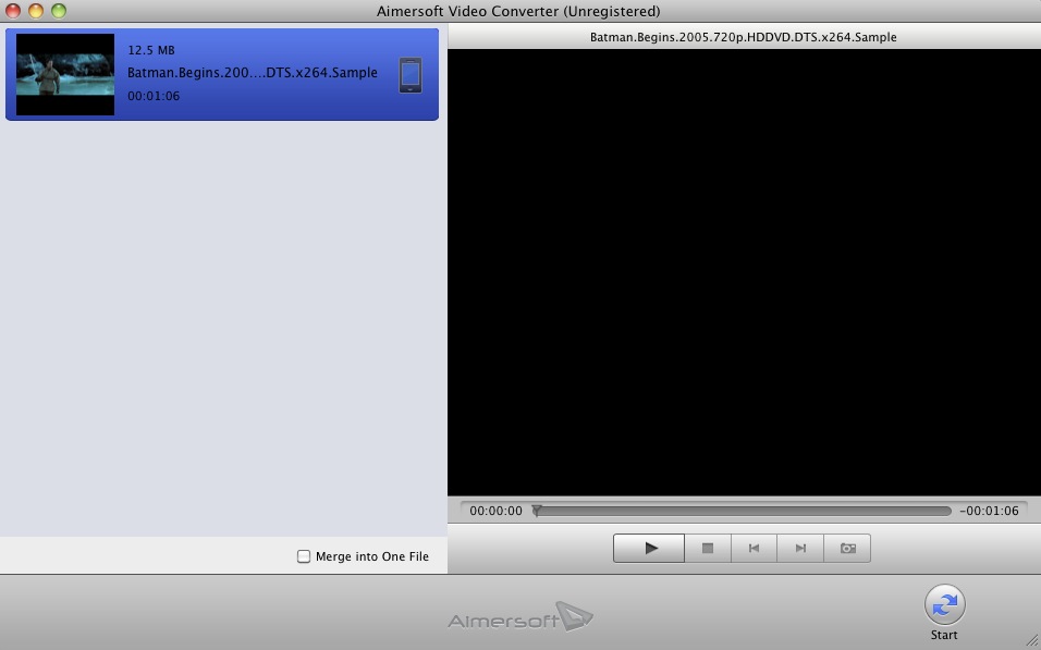 Aimersoft Video Converter for Mac 2.0 : Main window
