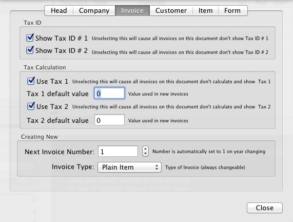 Invoices 2.9 : Invoice settings