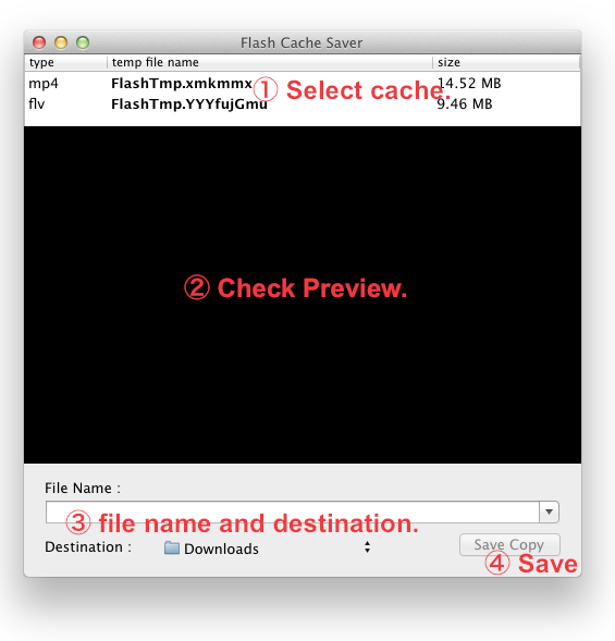 Flash Cache Saver 1.0 : Main window