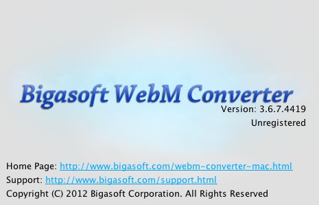 Bigasoft WebM Converter 3.6 : About window