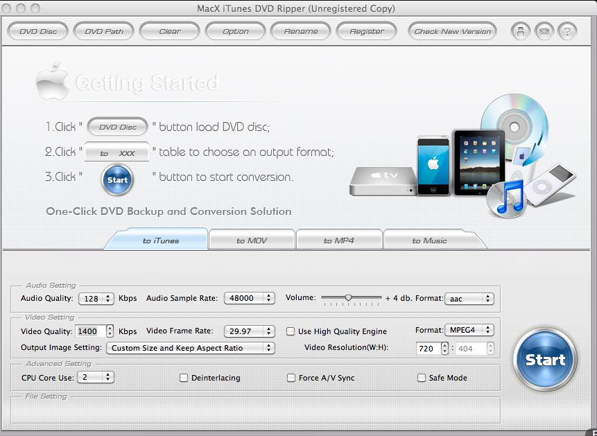 MacX iTunes DVD Ripper 2.5 : Main Window
