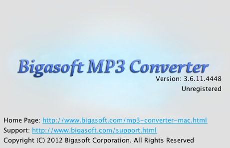 Bigasoft MP3 Converter 3.6 : About window