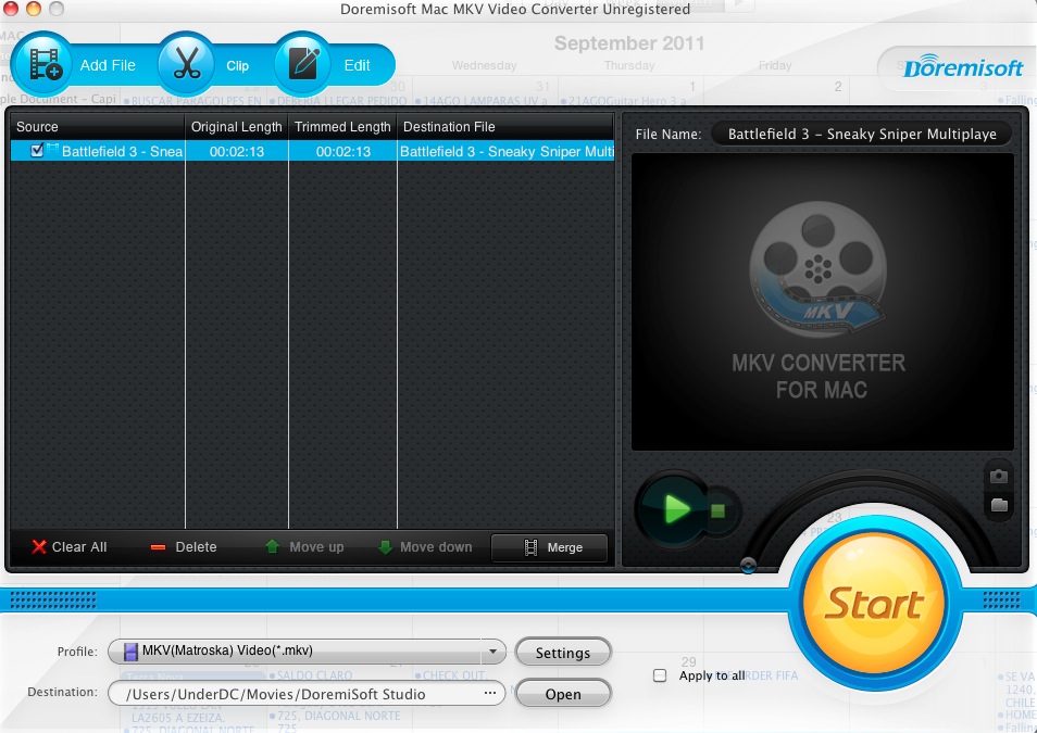 Doremisoft Mac MKV Video Converter 3.0 : Main window