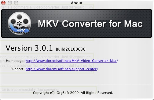 Doremisoft Mac MKV Video Converter 3.0 : About window