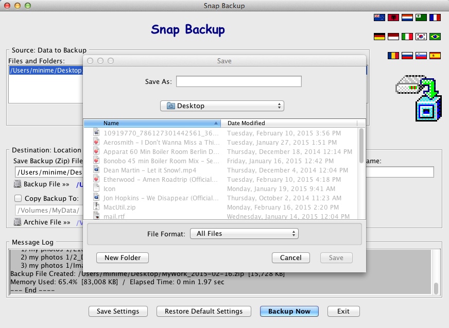 Snap Backup 5.6 : Selecting Output File Destination Folder