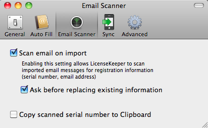 LicenseKeeper 1.8 : Email scanner