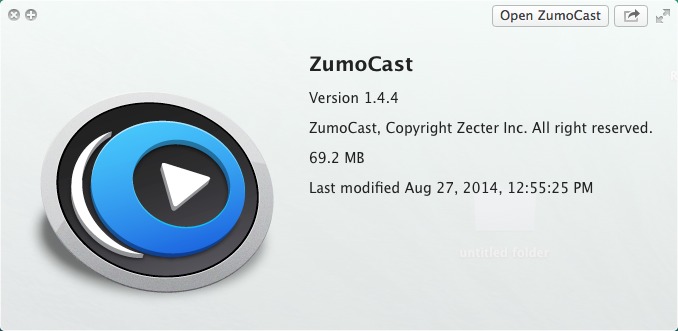 ZumoCast 1.4 : About Window