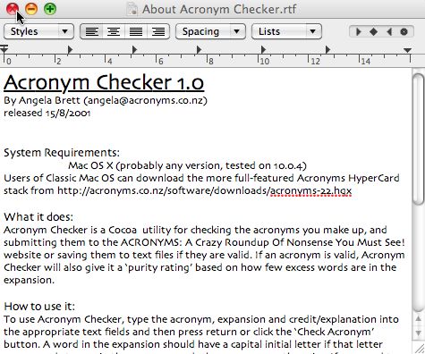 Acronym Checker 1.0 : Main window