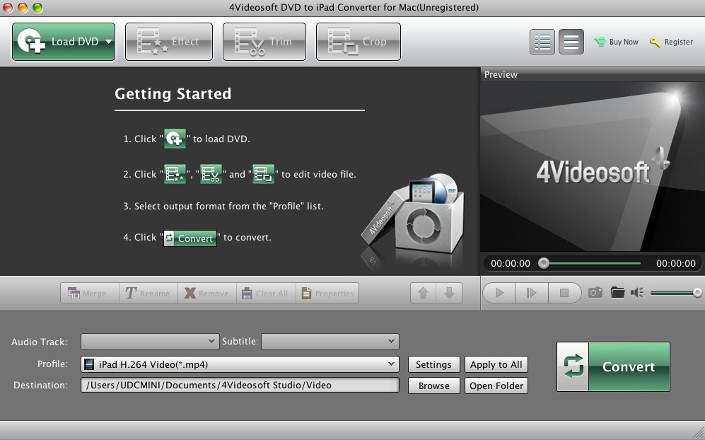 4Videosoft DVD to iPad Converter for Mac 5.0 : Main window