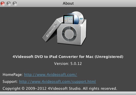 4Videosoft DVD to iPad Converter for Mac 5.0 : About window