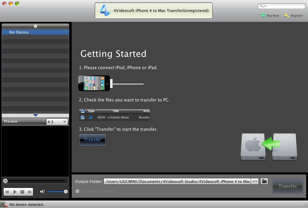 4Videosoft iPhone 4 to Mac Transfer 5.0 : Main window