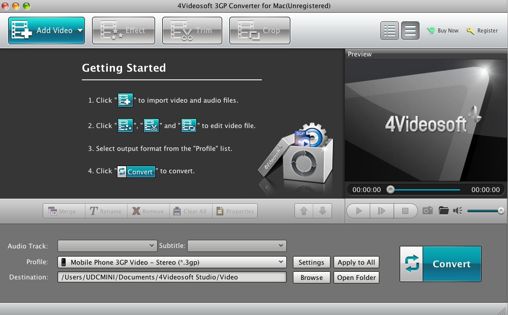 4Videosoft 3GP Converter for Mac 5.0 : Main window