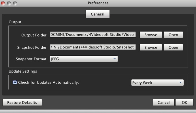 4Videosoft 3GP Converter for Mac 5.0 : Preferences