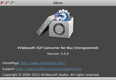 4Videosoft 3GP Converter for Mac 5.0 : About window