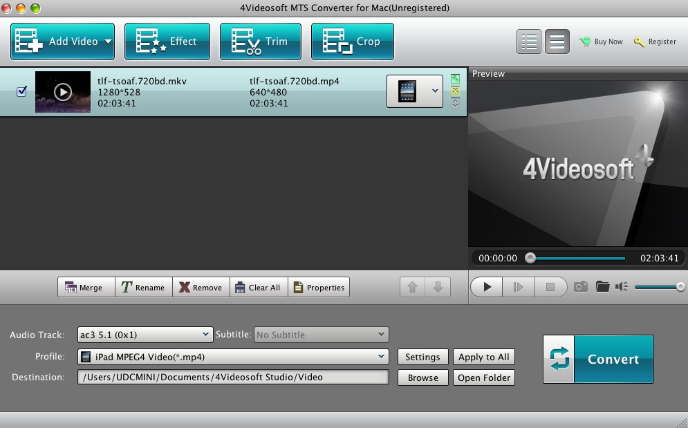 4Videosoft MTS Converter for Mac 5.0 : Main window