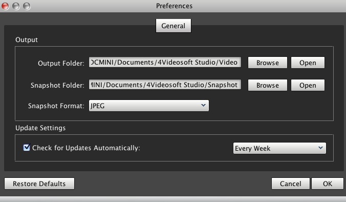 4Videosoft MTS Converter for Mac 5.0 : Preferences