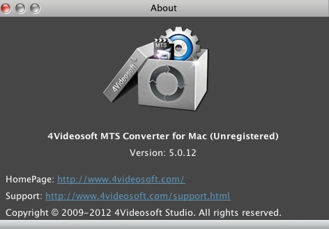 4Videosoft MTS Converter for Mac 5.0 : About window
