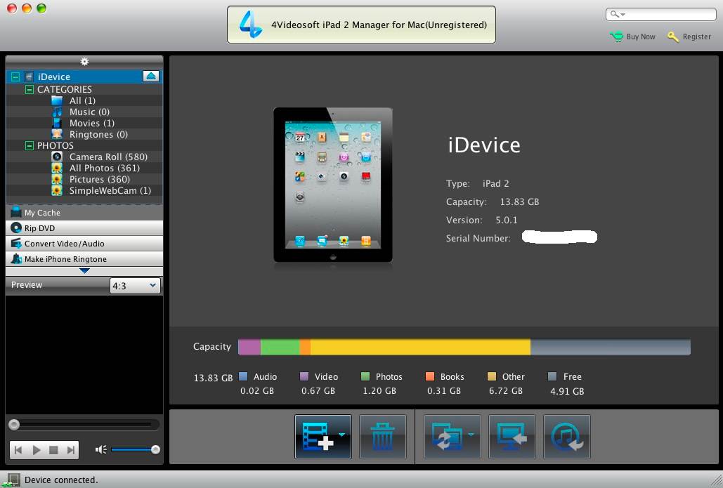 4Videosoft iPad 2 Manager for Mac 5.0 : Main window