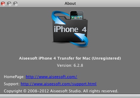 Aiseesoft iPhone 4 Transfer for Mac 6.2 : About window