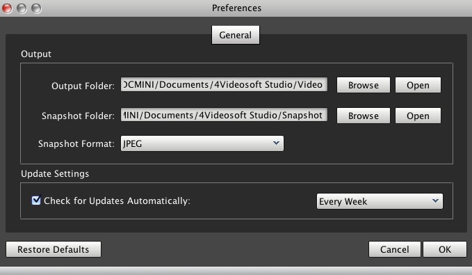 4Videosoft M2TS Converter for Mac 5.0 : Preferences