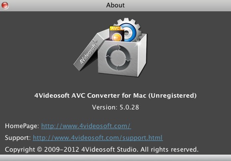 4Videosoft AVC Converter for Mac 5.0 : About window