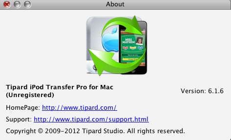 Tipard iPod Transfer Pro for Mac 6.1 : About window