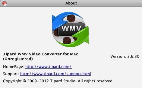 Tipard WMV Video Converter for Mac 3.6 : About window