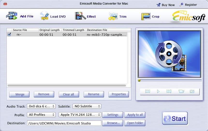 Emicsoft Media Converter for Mac 3.1 : Main window