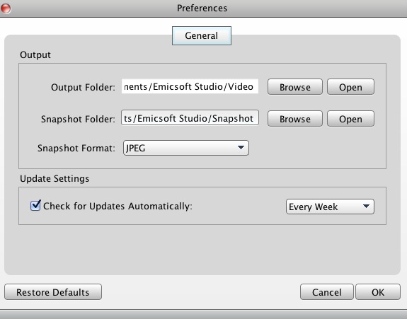 Emicsoft M2TS Converter for Mac 3.2 : Preferences