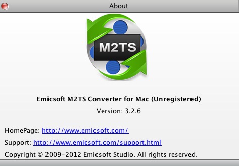 Emicsoft M2TS Converter for Mac 3.2 : About window