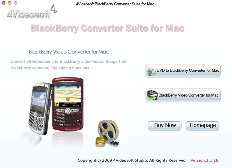 4Videosoft BlackBerry Converter Suite for Mac 3.1 : Launcher
