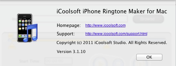 iCoolsoft iPhone Ringtone Maker for Mac 3.1 : About window