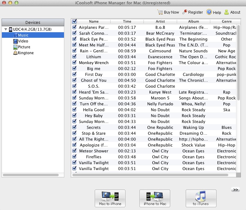 iCoolsoft iPhone Manager for Mac 3.1 : Music