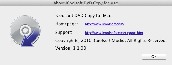 iCoolsoft DVD Copy for Mac 3.1 : About window
