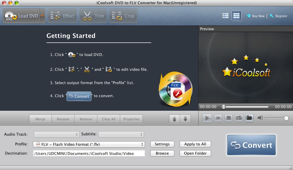 iCoolsoft DVD to FLV Converter for Mac 5.0 : Main window