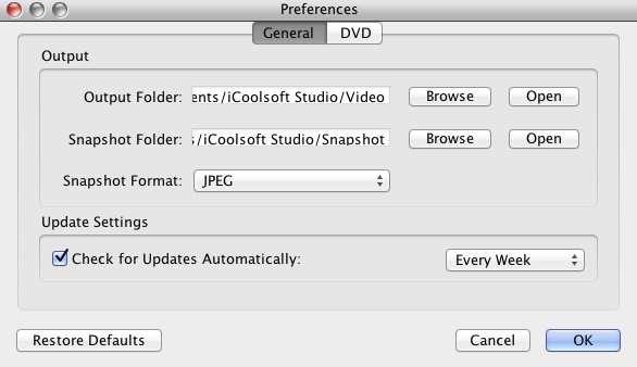 iCoolsoft DVD to FLV Converter for Mac 5.0 : Preferences