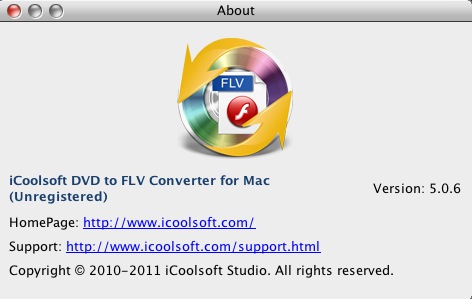 iCoolsoft DVD to FLV Converter for Mac 5.0 : About window