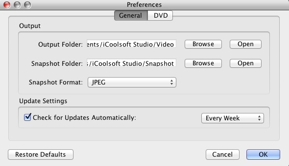 iCoolsoft DVD to Apple TV Converter for Mac 5.0 : Preferences