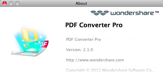 Wondershare PDF Converter Pro 2.1 : About Window