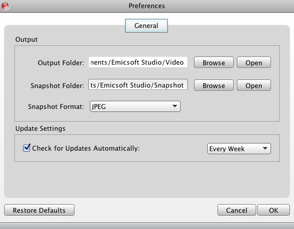 Emicsoft Mod Converter for Mac 3.2 : Preferences