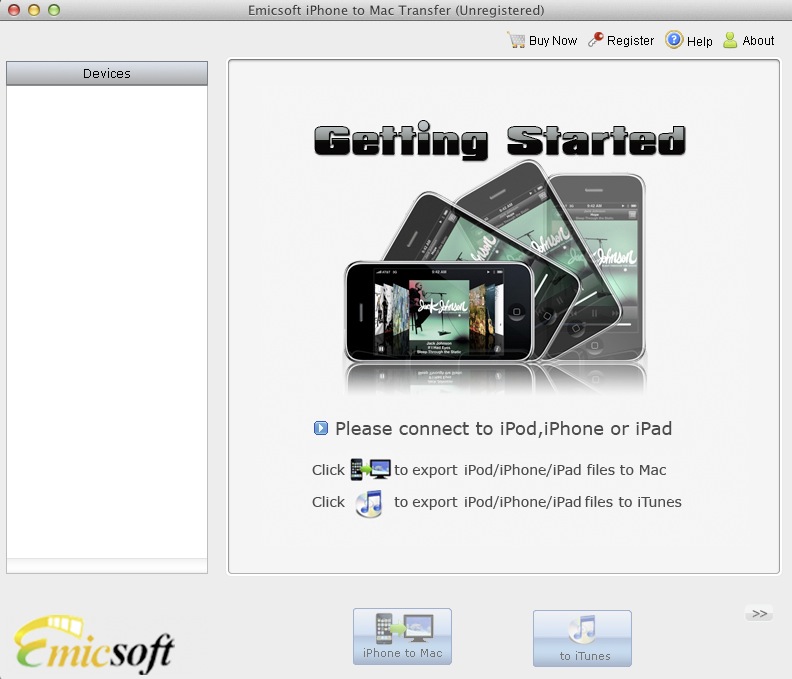 Emicsoft iPhone to Mac Transfer 3.2 : Main window