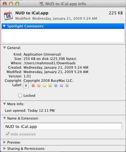 NUD to iCal 1.0 : App info