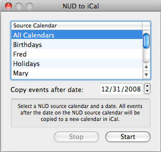 NUD to iCal 1.0 : Main window