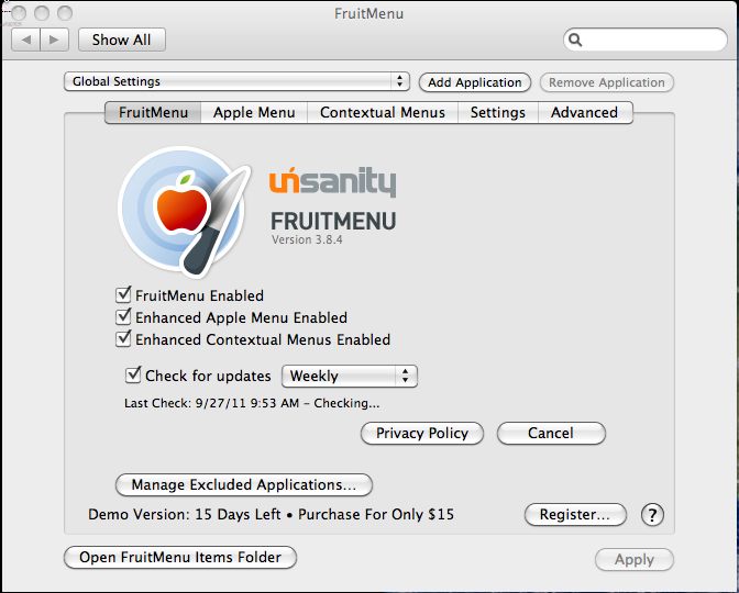 FruitMenu Installer 3.8 : Main window